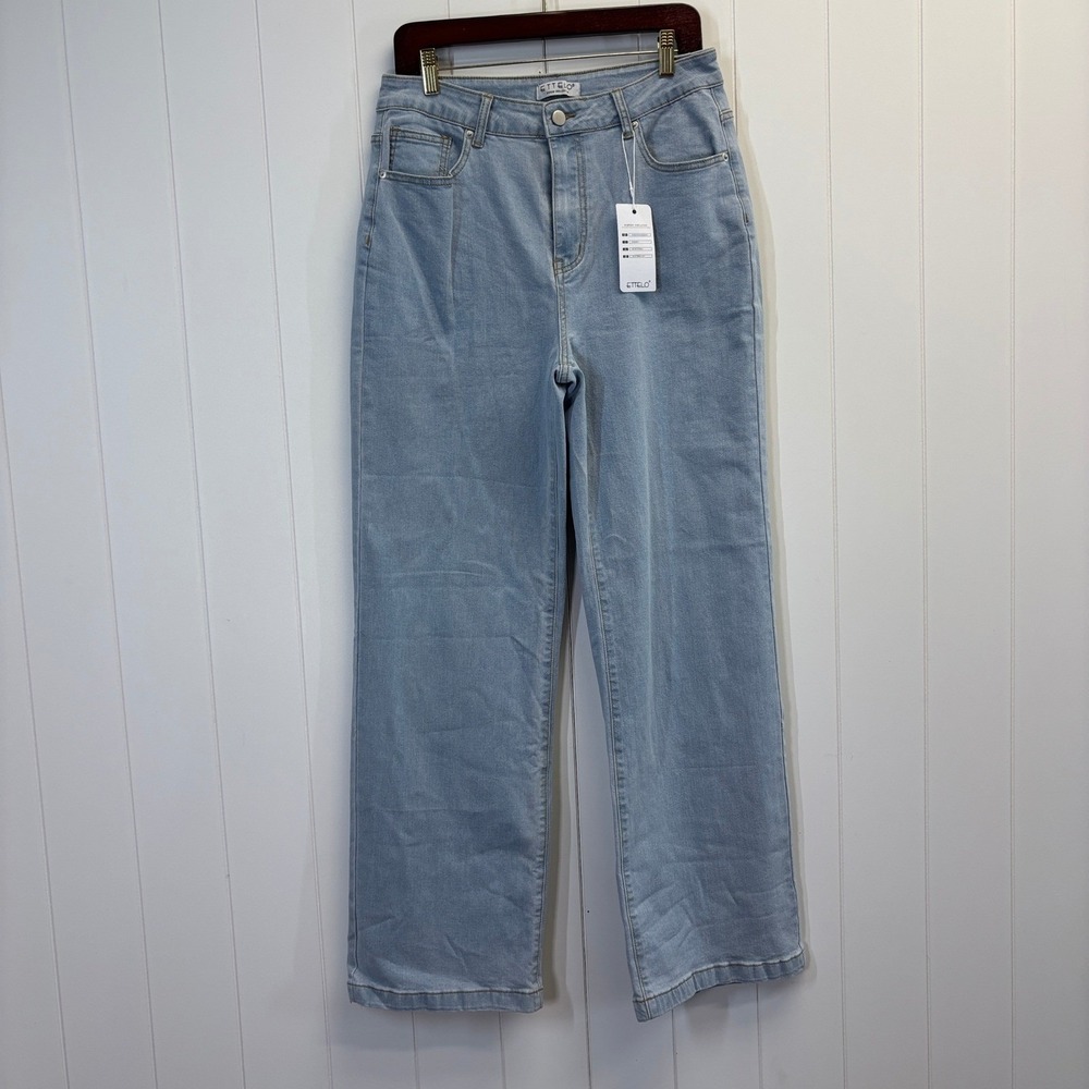 Ettelo Boho Wide Leg Denim Jeans Women Size 14 High Rise Streetwear Minimalist